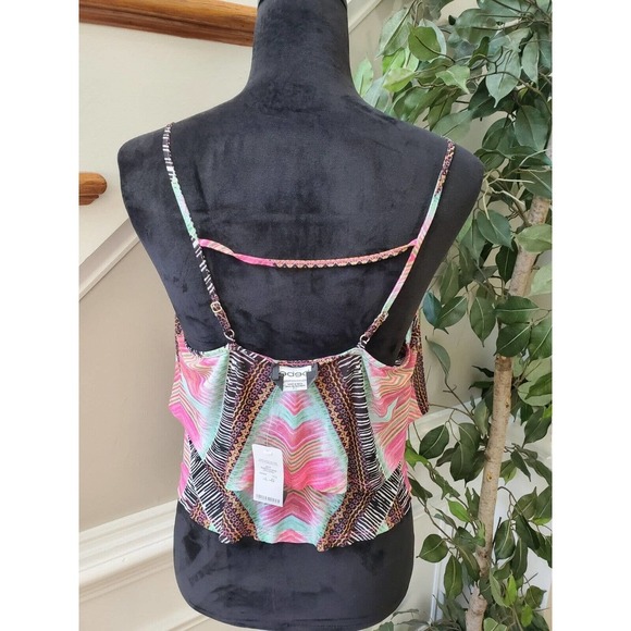 Bebe Women's Multicolor Round Neck Sleeveless Tiered Camisole Top Blouse Large - Picture 6 of 13